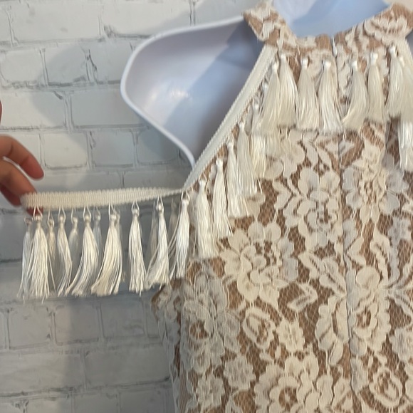 Vici for K. Jordan white lace floral mini dress with tassels off shoulder - Picture 9 of 11